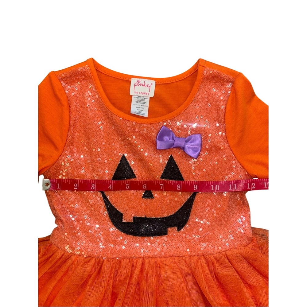 Pinky Orange Pumpkin Sequin Tulle Dress Bow sz 7 pumpkin patch halloween sparley - Picture 4 of 5